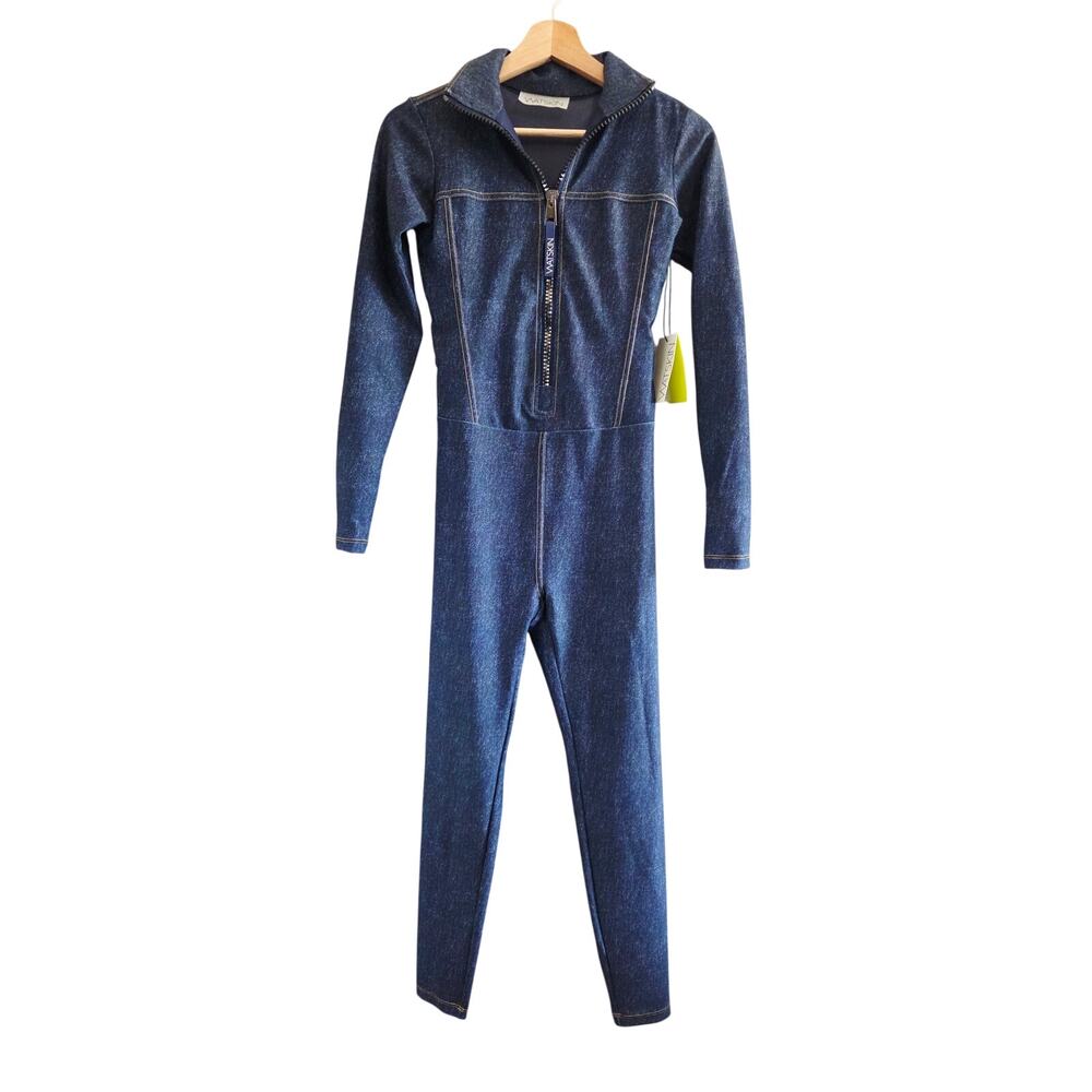 WATSKIN Rae Catsuit in Blue Denim Swimsuit Performance UPF 50+ Size Small - Picture 2 of 12